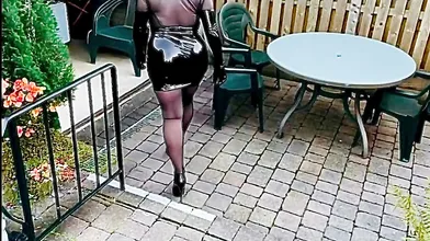 Shiny PVC Short Skirt High Heels Stockings Porn Cock Slut Glamorous Granny