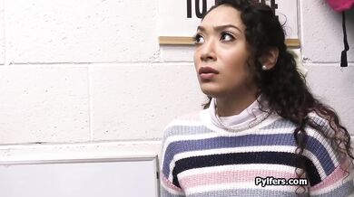 Throat fucking curly Latina for stealing porn DVDs