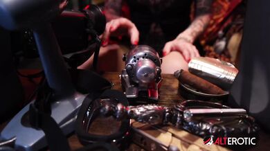 Kitt Jones gets so horny in her bunker she uses a powerful machine on her pussy!