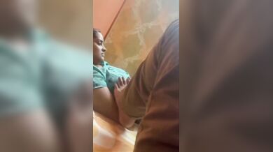 Indian son pressing his mom boob's with leg