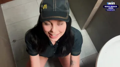 Eva Soda's risky public lovemaking in the toilet with a McDonald's worker. She g