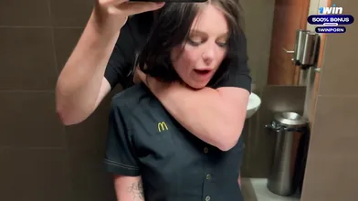 Eva Soda's risky public lovemaking in the toilet with a McDonald's worker. She g