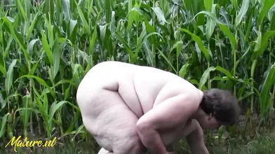 Hairy Mature BBW Tina Plays With Her Huge Ass & Fat Pussy In A Corn Field