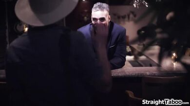 Waitress takes out her boss his cock and suck behind counter