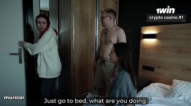 Step Mom, Step Sis, and Step crony share bed for naughty hotel fuck, a Ghomestor