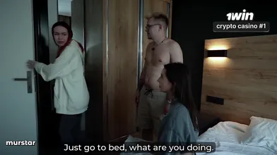 Step Mom, Step Sis, and Step crony share bed for naughty hotel fuck, a Ghomestor