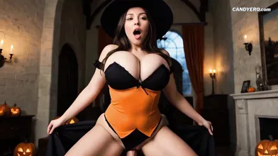 Halloween MILF Play With Cock Between Tits - AI Generated