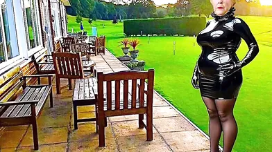 Cathy Golf Club Slut Shiny PVC Skirt High Heels Stockings PVC Granny Porn Slut