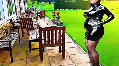 Cathy Golf Club Slut Shiny PVC Skirt High Heels Stockings PVC Granny Porn Slut