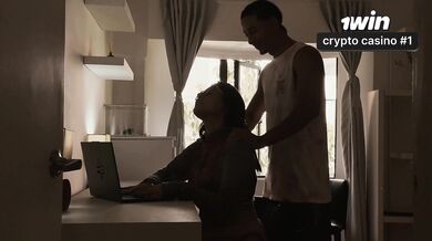 Porn model gets POV fellatios from her much smaller roommate in her home office