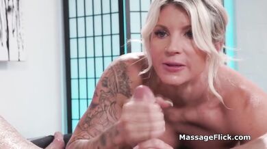 Oily nuru fucking of busty milf masseuse