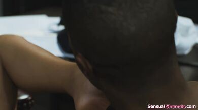 Small dick shemale Antonella Morena assfucked by colleague
