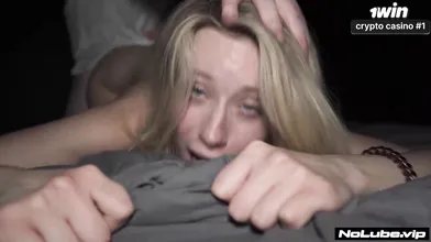 Amateur light-haired teenager takes 2 cocks doggystyle for a raunchy creampie.
