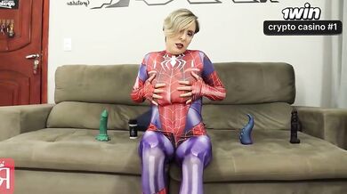 SPIDER GWEN GETS A ANAL MASTURBATION TOY WITH A DILDO