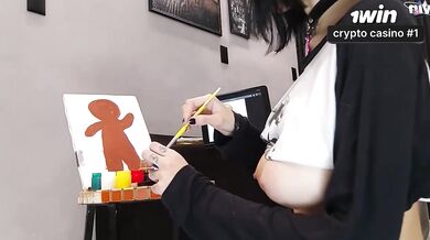 Painting my body! Licking a succulent man rod weirdo cookie