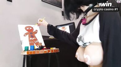 Painting my body! Licking a succulent man rod weirdo cookie