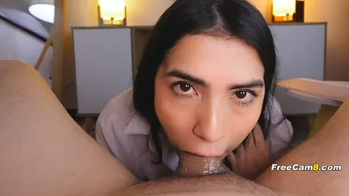 Saliva Dripping Down Her Chin While She Takes It All