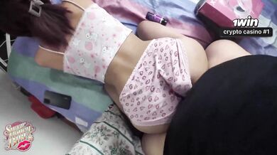 Caught my promiscuous stepsister masturbating, offered assistance, she replied b