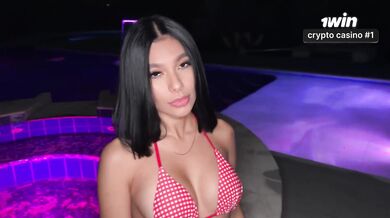 Sexy Liz gets bare with neighbor in pool, insatiable fun!