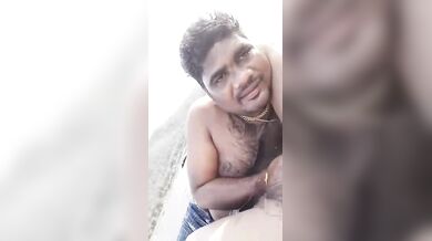 Mature Indian Couple Outdoor Enjoying In River