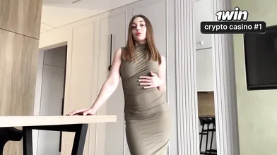 Hot Stepmom in Tight Dress Sucks Stepson's Big Cock - Cum in Her Mouth! - Super
