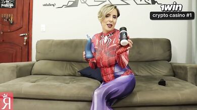 SPIDER GWEN GETS A ANAL MASTURBATION TOY WITH A DILDO