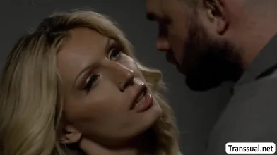 Horny jailofficer fucks the new busty TS inmate