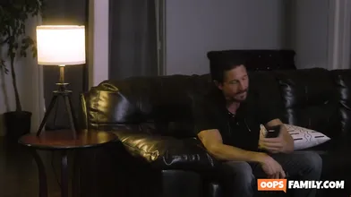 After a lengthy day at work, she astonished her stepdad with a blowjob and a smo