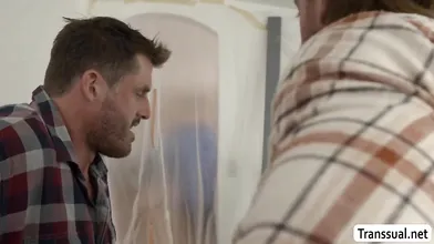 Two house carpenter fuck the ass of horny TS