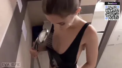 POV huge-chested blonde doll gives a blowage in the shower ending with a cum-shot and facial