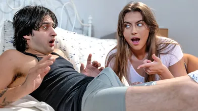 Sharing the bed with hot teen stepsister gave stepbro a boner