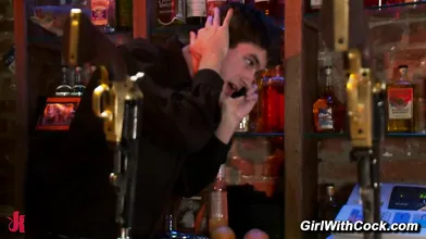 Morgan Bailey Tattooed Trans Fucks Chris Ockham Anal Blowjob On Bar Bench