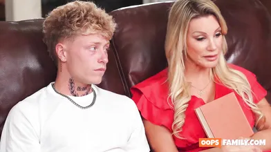 A sultry MILF in lingerie rails her stepson in a hard-core romp scene!