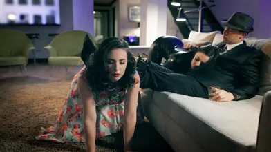 I fuck my submissive wife and my small tit mistress together