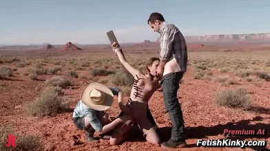 Amber Rayne Desert Spread Eagle Bondage Oral With Maestro And Claire Adams