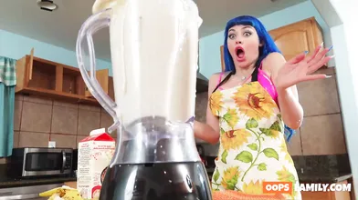 The stepsister's milkshake brings all the studs to the yard, and they can't resist her enormous knockers and clean-shaved vagina!