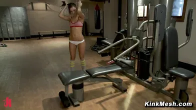 Lily Carter Spreads On Gym Bench For Rough Machine Dildo And Wand Orgasm