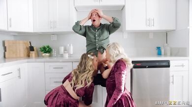 2 Blonde Babes Devour Zac's Peen BRAZZERS Porn