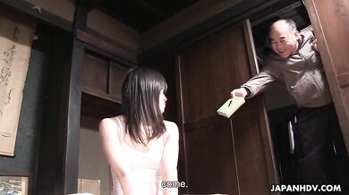 Sweet brunette is getting fucked at night