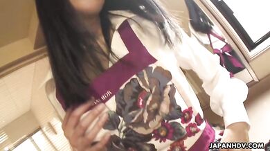 Dark haired Asian slut sucks a big pecker