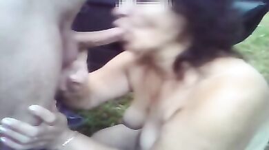 Drunk Wife Gives An Blowjob Outside Next To The Car