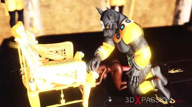 Anubis plays with a hot black girl in the temple in Ancient Egypt