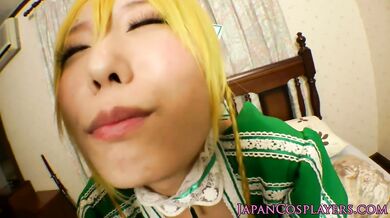 Shooting his load over his cosplay girlfriend