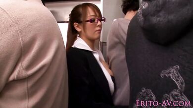 Asian with a great chest sucking cock on a train