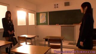 Japanese lesbian schoolgirls kiss and fondle after class