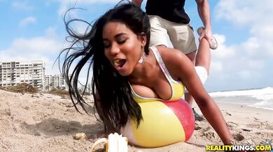 Boobalicious ebony beauty gets fucked in cute leggings