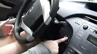 Red haired babe was masturbating in her car while waiting for her lover to show up