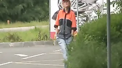 Horny old car cleaning lady goes for a ride and sucks two random guys cocks