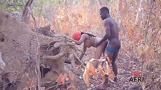 African babe is moaning while getting fucked in the nature, because it feels so good