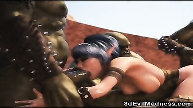 3D Hot Elf Girl Gangbanged By Orcs!